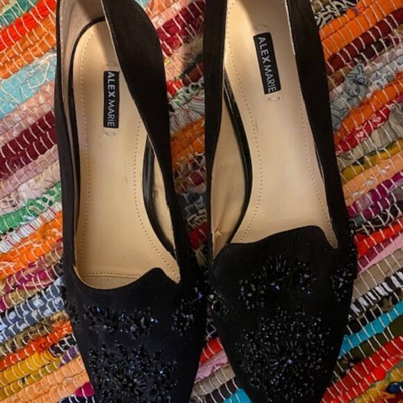 Alex Marie Black embellished Rhinestones and beaded loafers, size 9 - Picture 1 of 7